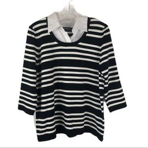 Notations Striped Collar Shirt Top
